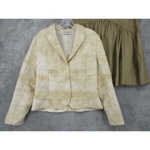 Tuzzi Skirt Suit 40 US 10 Linen Blend Textured Embroidered Office Artsy Jacket